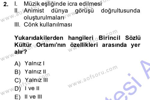 Halk Edebiyatına Giriş 1 Dersi 2014 - 2015 Yılı (Vize) Ara Sınavı 2. Soru