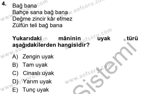 Halk Edebiyatına Giriş 1 Dersi 2014 - 2015 Yılı (Final) Dönem Sonu Sınavı 4. Soru