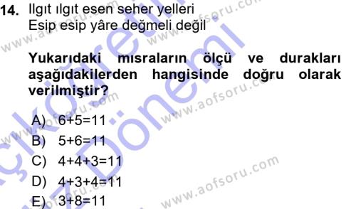 Halk Edebiyatına Giriş 1 Dersi 2015 - 2016 Yılı (Vize) Ara Sınavı 14. Soru