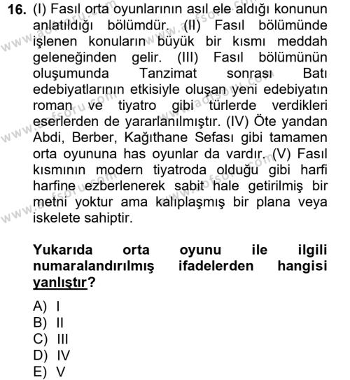 Halk Edebiyatına Giriş 2 Dersi 2012 - 2013 Yılı (Vize) Ara Sınavı 16. Soru