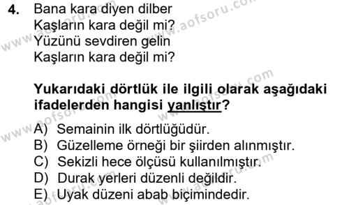 Halk Edebiyatına Giriş 2 Dersi 2012 - 2013 Yılı (Vize) Ara Sınavı 4. Soru