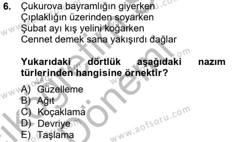 Halk Edebiyatına Giriş 2 Dersi 2012 - 2013 Yılı (Vize) Ara Sınavı 6. Soru