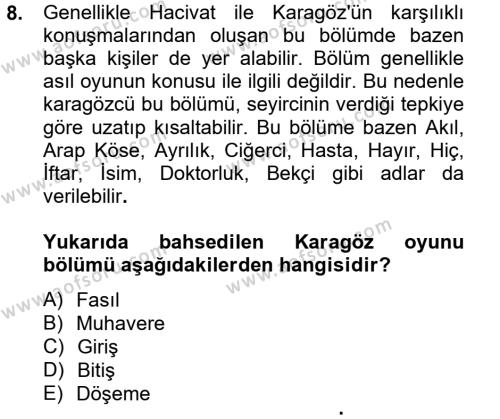 Halk Edebiyatına Giriş 2 Dersi 2012 - 2013 Yılı (Vize) Ara Sınavı 8. Soru
