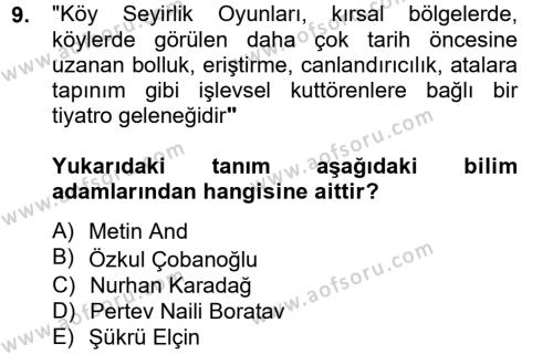 Halk Edebiyatına Giriş 2 Dersi 2012 - 2013 Yılı (Vize) Ara Sınavı 9. Soru