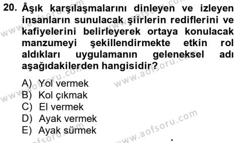 Halk Edebiyatına Giriş 2 Dersi 2012 - 2013 Yılı (Final) Dönem Sonu Sınavı 20. Soru