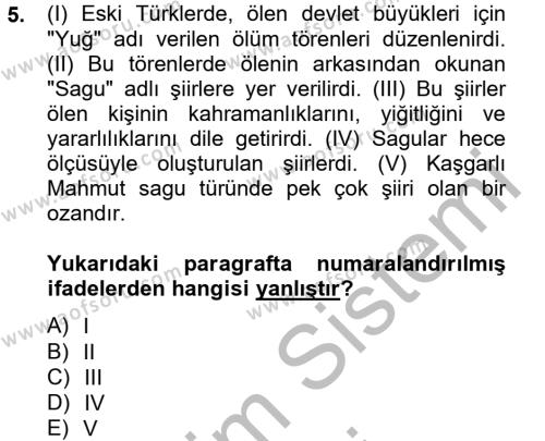 Halk Edebiyatına Giriş 2 Dersi 2012 - 2013 Yılı (Final) Dönem Sonu Sınavı 5. Soru