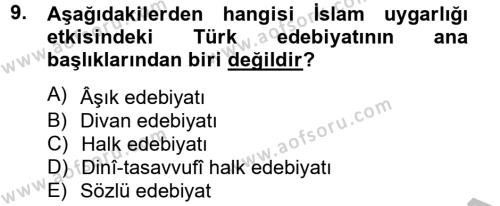 Halk Edebiyatına Giriş 2 Dersi 2012 - 2013 Yılı (Final) Dönem Sonu Sınavı 9. Soru