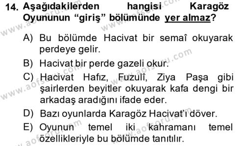 Halk Edebiyatına Giriş 2 Dersi 2013 - 2014 Yılı (Vize) Ara Sınavı 14. Soru