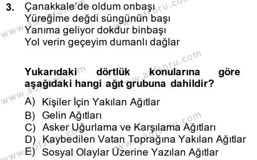 Halk Edebiyatına Giriş 2 Dersi 2013 - 2014 Yılı (Vize) Ara Sınavı 3. Soru
