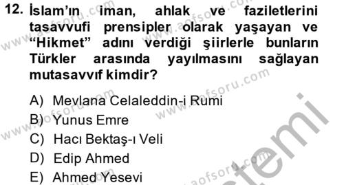 Halk Edebiyatına Giriş 2 Dersi 2013 - 2014 Yılı (Final) Dönem Sonu Sınavı 12. Soru