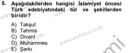 Halk Edebiyatına Giriş 2 Dersi 2013 - 2014 Yılı (Final) Dönem Sonu Sınavı 5. Soru