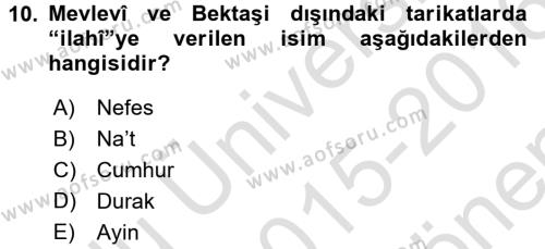 Halk Edebiyatına Giriş 2 Dersi 2015 - 2016 Yılı (Final) Dönem Sonu Sınavı 10. Soru