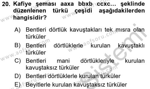 Halk Edebiyatına Giriş 2 Dersi 2016 - 2017 Yılı (Vize) Ara Sınavı 20. Soru