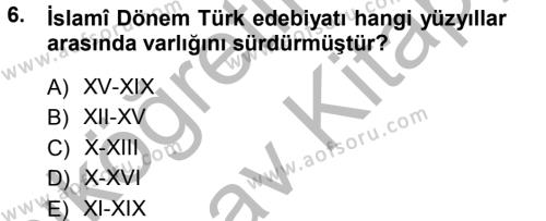 Eski Türk Edebiyatına Giriş: Biçim ve Ölçü Dersi 2012 - 2013 Yılı (Vize) Ara Sınavı 6. Soru