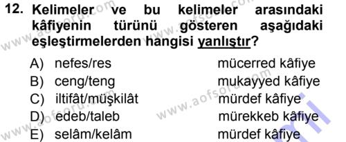 Eski Türk Edebiyatına Giriş: Biçim ve Ölçü Dersi 2012 - 2013 Yılı (Final) Dönem Sonu Sınavı 12. Soru