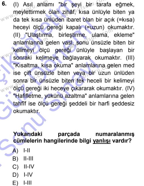 Eski Türk Edebiyatına Giriş: Biçim ve Ölçü Dersi 2012 - 2013 Yılı (Final) Dönem Sonu Sınavı 6. Soru