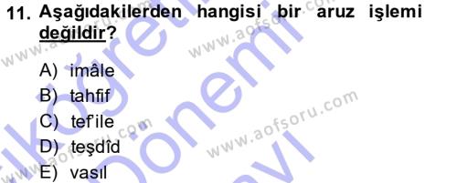 Eski Türk Edebiyatına Giriş: Biçim ve Ölçü Dersi 2013 - 2014 Yılı (Final) Dönem Sonu Sınavı 11. Soru