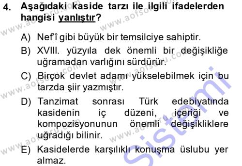 Eski Türk Edebiyatına Giriş: Biçim ve Ölçü Dersi 2013 - 2014 Yılı (Final) Dönem Sonu Sınavı 4. Soru