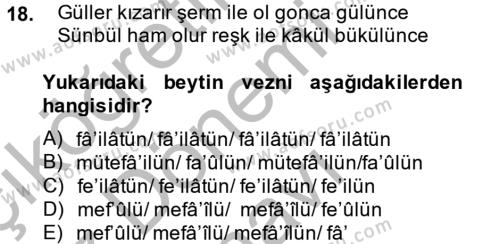 Eski Türk Edebiyatına Giriş: Biçim ve Ölçü Dersi 2014 - 2015 Yılı (Final) Dönem Sonu Sınavı 18. Soru