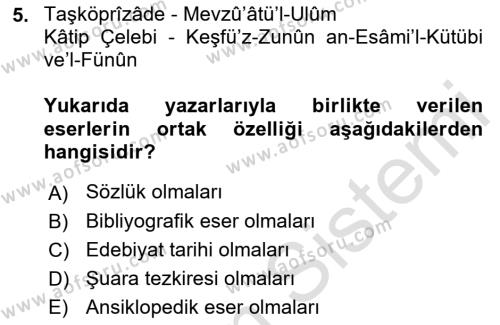 Eski Türk Edebiyatına Giriş: Biçim ve Ölçü Dersi 2022 - 2023 Yılı (Vize) Ara Sınavı 5. Soru