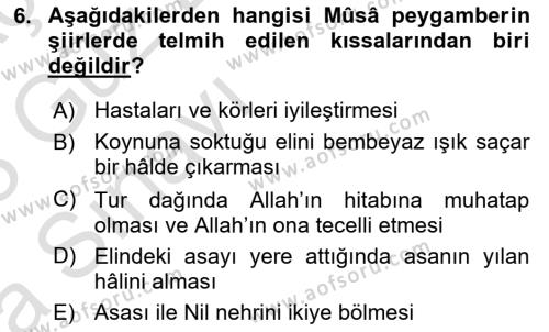 Eski Türk Edebiyatına Giriş: Biçim ve Ölçü Dersi 2022 - 2023 Yılı (Vize) Ara Sınavı 6. Soru