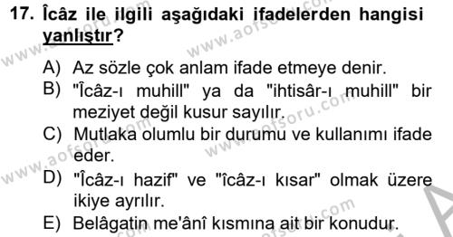 Eski Türk Edebiyatına Giriş: Söz Sanatları Dersi 2012 - 2013 Yılı (Vize) Ara Sınavı 17. Soru