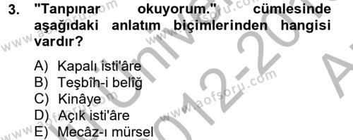 Eski Türk Edebiyatına Giriş: Söz Sanatları Dersi 2012 - 2013 Yılı (Vize) Ara Sınavı 3. Soru