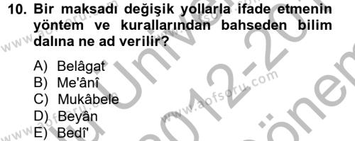Eski Türk Edebiyatına Giriş: Söz Sanatları Dersi 2012 - 2013 Yılı (Final) Dönem Sonu Sınavı 10. Soru