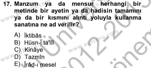 Eski Türk Edebiyatına Giriş: Söz Sanatları Dersi 2012 - 2013 Yılı (Final) Dönem Sonu Sınavı 17. Soru