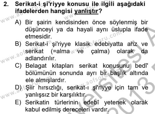 Eski Türk Edebiyatına Giriş: Söz Sanatları Dersi 2012 - 2013 Yılı (Final) Dönem Sonu Sınavı 2. Soru