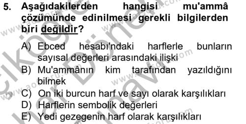 Eski Türk Edebiyatına Giriş: Söz Sanatları Dersi 2012 - 2013 Yılı (Final) Dönem Sonu Sınavı 5. Soru
