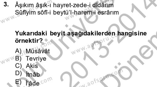 Eski Türk Edebiyatına Giriş: Söz Sanatları Dersi 2013 - 2014 Yılı (Final) Dönem Sonu Sınavı 3. Soru