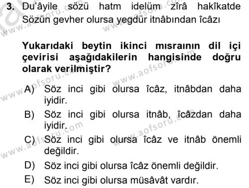 Eski Türk Edebiyatına Giriş: Söz Sanatları Dersi 2015 - 2016 Yılı (Final) Dönem Sonu Sınavı 3. Soru