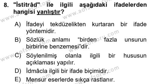 Eski Türk Edebiyatına Giriş: Söz Sanatları Dersi 2016 - 2017 Yılı (Vize) Ara Sınavı 8. Soru