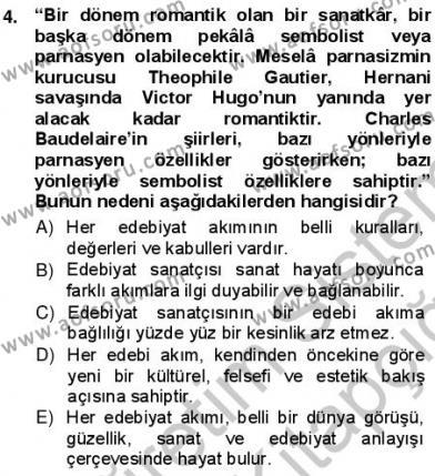Batı Edebiyatında Akımlar 1 Dersi 2012 - 2013 Yılı (Vize) Ara Sınavı 4. Soru