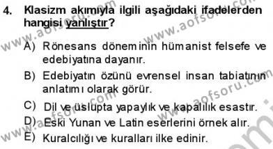 Batı Edebiyatında Akımlar 1 Dersi 2013 - 2014 Yılı (Final) Dönem Sonu Sınavı 4. Soru