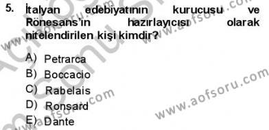 Batı Edebiyatında Akımlar 1 Dersi 2013 - 2014 Yılı (Final) Dönem Sonu Sınavı 5. Soru