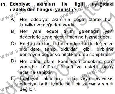 Batı Edebiyatında Akımlar 1 Dersi 2015 - 2016 Yılı (Vize) Ara Sınavı 11. Soru