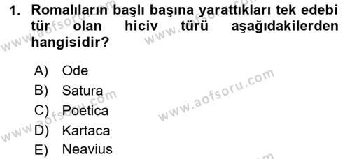 Batı Edebiyatında Akımlar 1 Dersi 2018 - 2019 Yılı Yaz Okulu Sınavı 1. Soru