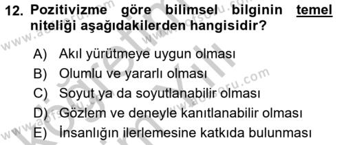 Batı Edebiyatında Akımlar 1 Dersi 2018 - 2019 Yılı Yaz Okulu Sınavı 12. Soru