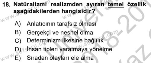 Batı Edebiyatında Akımlar 1 Dersi 2018 - 2019 Yılı Yaz Okulu Sınavı 18. Soru