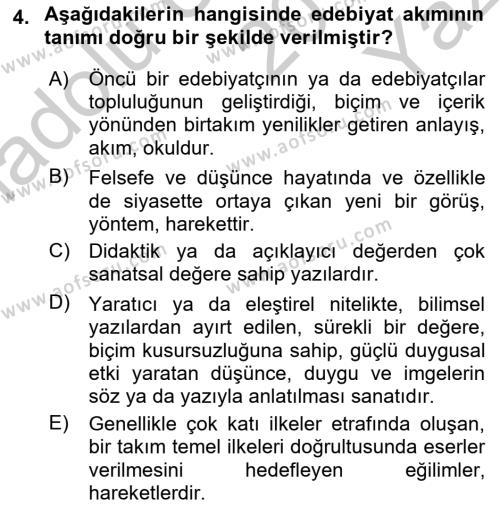 Batı Edebiyatında Akımlar 1 Dersi 2018 - 2019 Yılı Yaz Okulu Sınavı 4. Soru