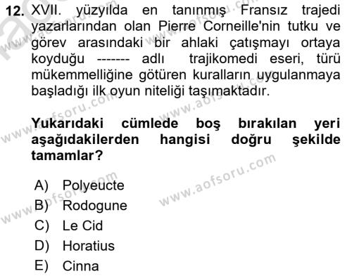 Batı Edebiyatında Akımlar 1 Dersi 2021 - 2022 Yılı Yaz Okulu Sınavı 12. Soru