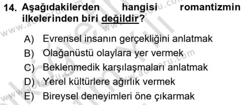 Batı Edebiyatında Akımlar 1 Dersi 2021 - 2022 Yılı Yaz Okulu Sınavı 14. Soru