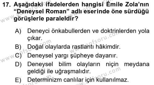 Batı Edebiyatında Akımlar 1 Dersi 2021 - 2022 Yılı Yaz Okulu Sınavı 17. Soru