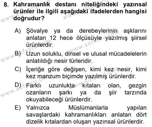 Batı Edebiyatında Akımlar 1 Dersi 2021 - 2022 Yılı Yaz Okulu Sınavı 8. Soru