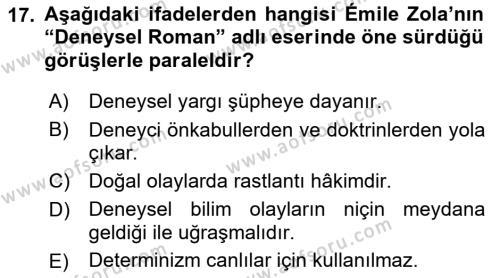 Batı Edebiyatında Akımlar 1 Dersi 2022 - 2023 Yılı Yaz Okulu Sınavı 17. Soru