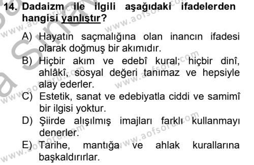 Batı Edebiyatında Akımlar 2 Dersi 2012 - 2013 Yılı (Vize) Ara Sınavı 14. Soru