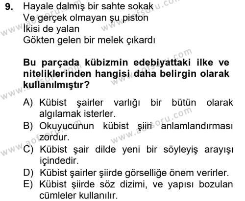 Batı Edebiyatında Akımlar 2 Dersi 2012 - 2013 Yılı (Vize) Ara Sınavı 9. Soru