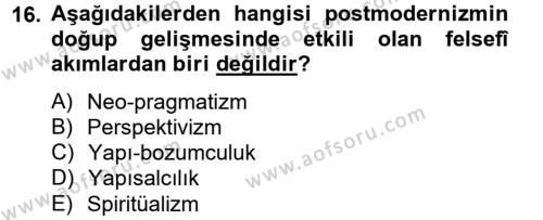 Batı Edebiyatında Akımlar 2 Dersi 2012 - 2013 Yılı (Final) Dönem Sonu Sınavı 16. Soru